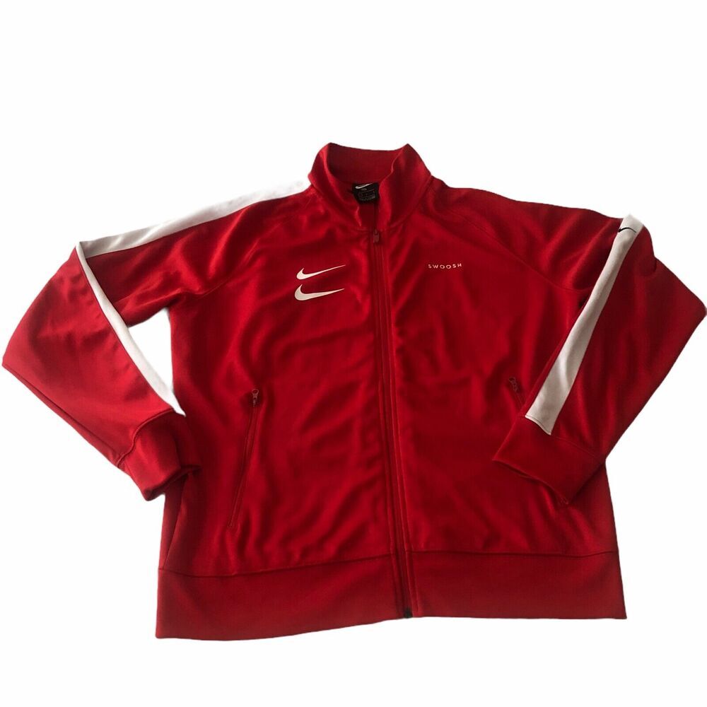 Nike Mens Red Activewear Swoosh Track Jacket Long Sleeve Full Zip Size Large